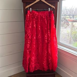 Anthropology Red Floral Skirt